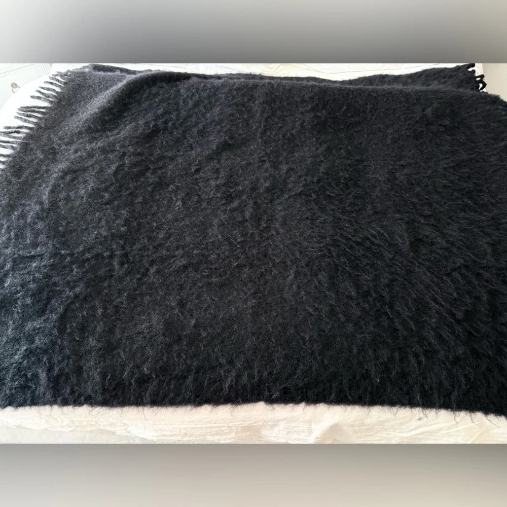 Restoration Hardware | Black Fringed Luxe Mohair Angora Wool Throw Spain 54x65”